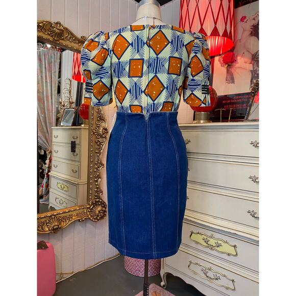 vintage block print cotton blouse huge puff sleeves African geometric top med 34 - Picture 8 of 8